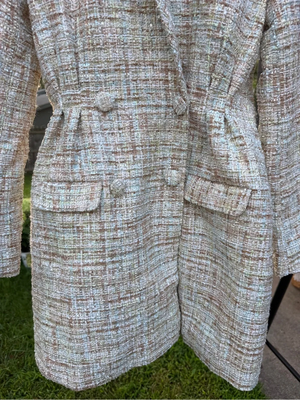 Jason Wu Metallic Tweed Blazer Dress Small Pastel Boucle Double Breasted Jacket
